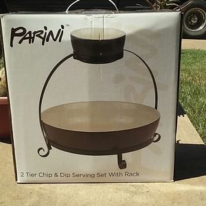 NIB 2 Tier Chip & Dip serving Set with Rack